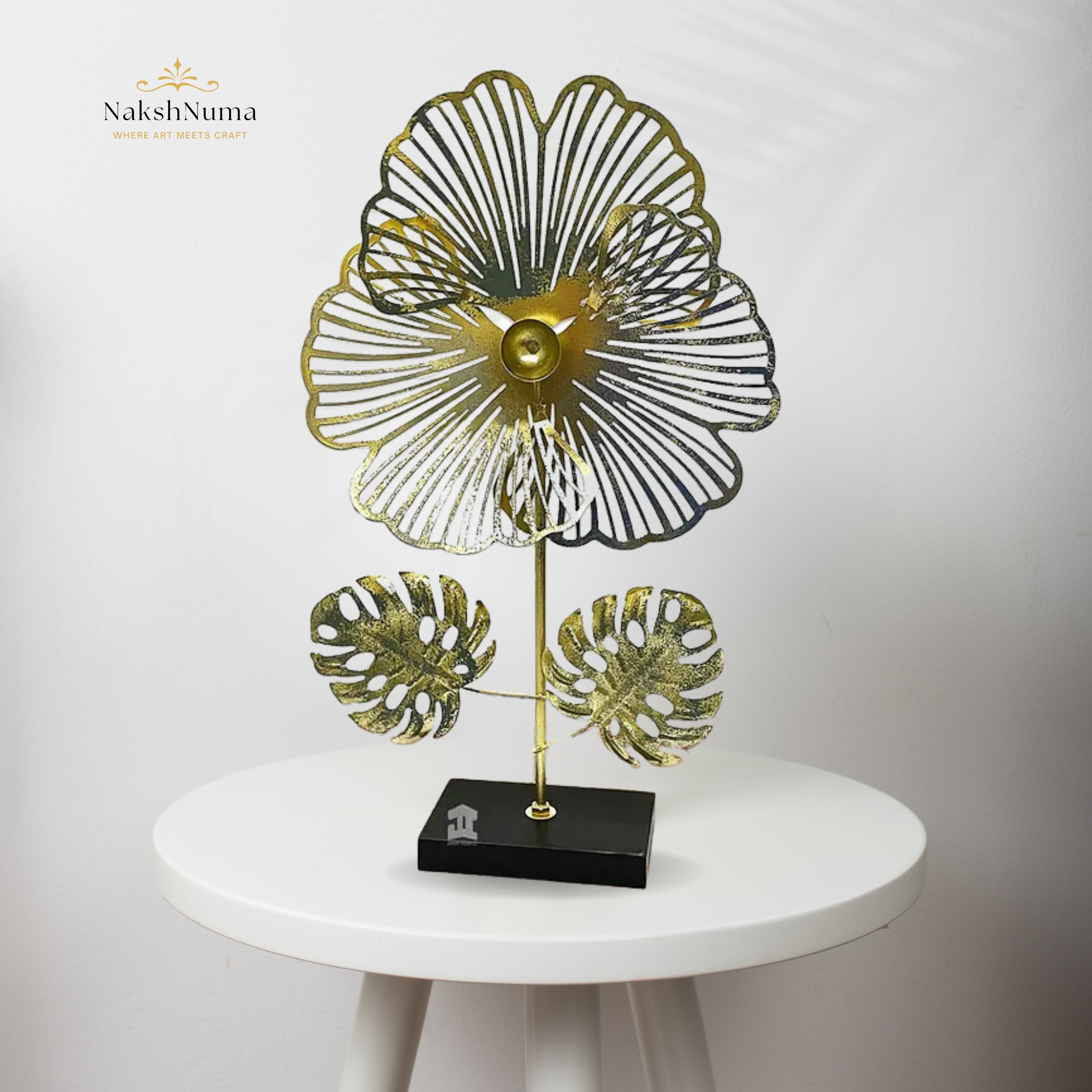 Metal Flower With Wooden Base - Naksh Numa