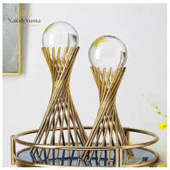 UXURY CLEAR CRYSTAL BALL ORNAMENT WITH GOLD METAL STAND. - Naksh Numa