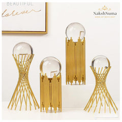 UXURY CLEAR CRYSTAL BALL ORNAMENT WITH GOLD METAL STAND. - Naksh Numa