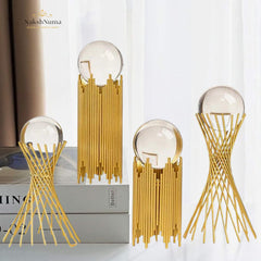 UXURY CLEAR CRYSTAL BALL ORNAMENT WITH GOLD METAL STAND. - Naksh Numa